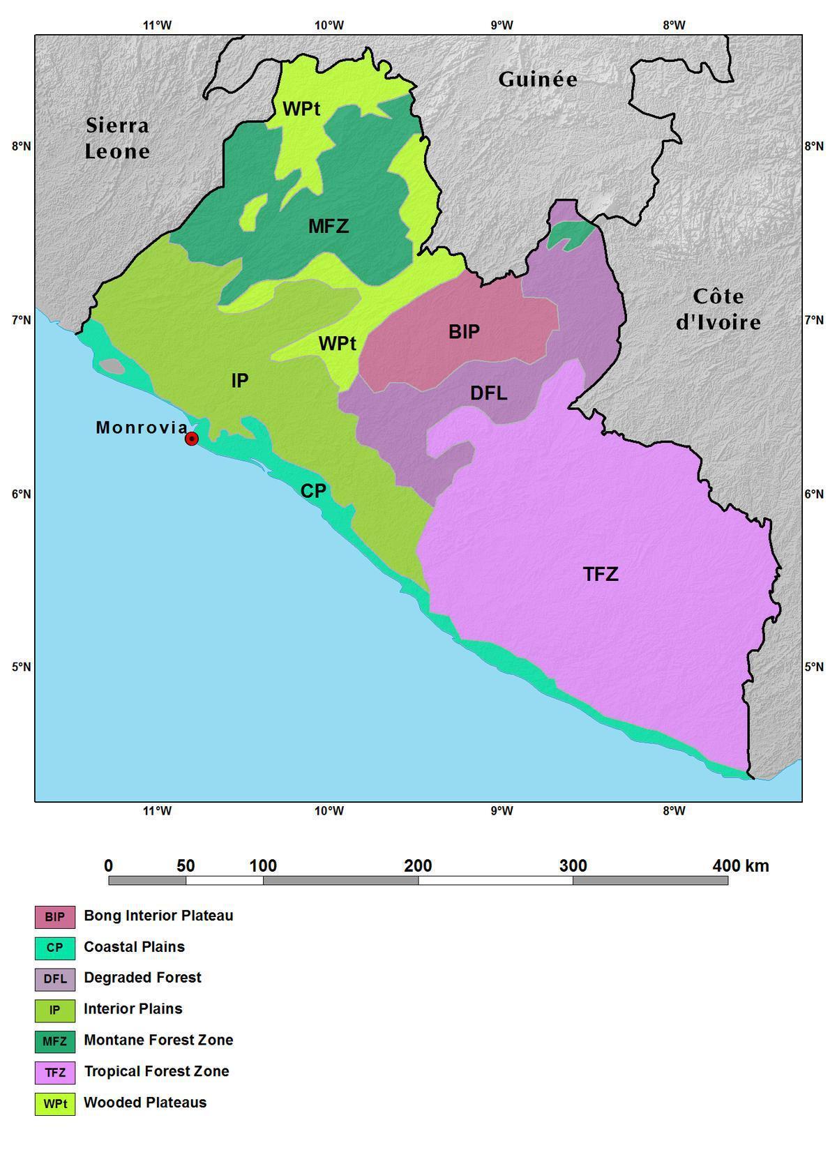 kartta Liberian vuoret