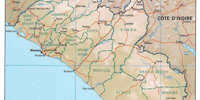 Kartan maantieteellinen kartta Liberia