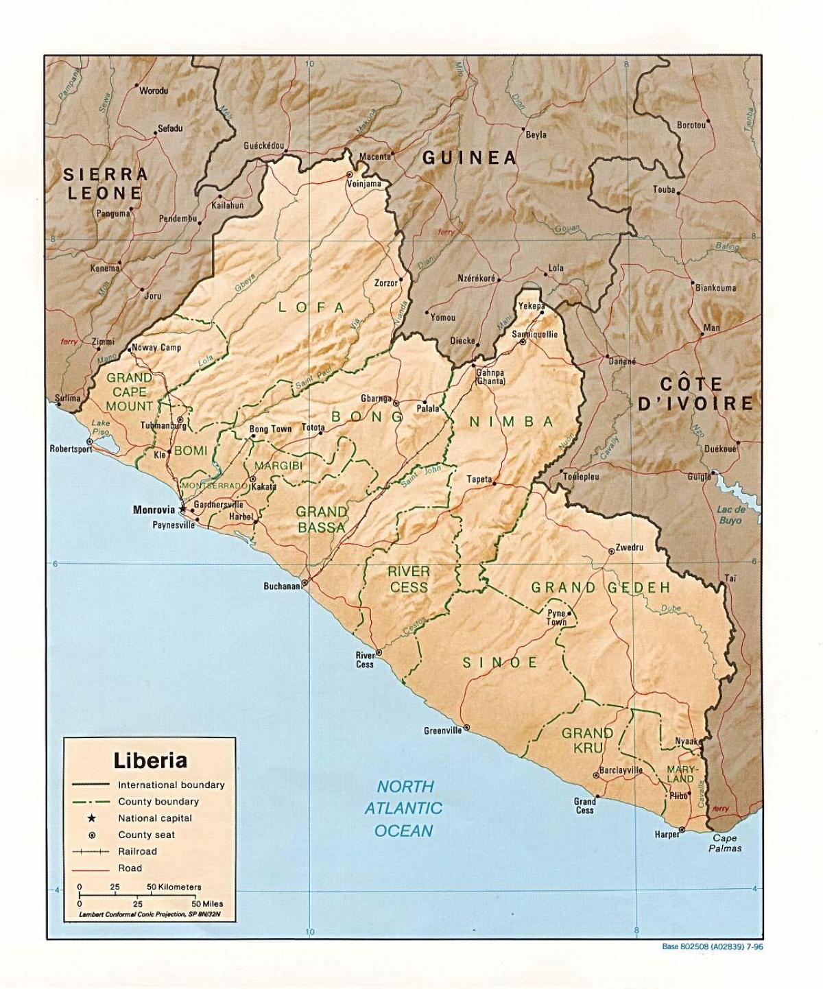 piirrä helpotus kartta Liberia