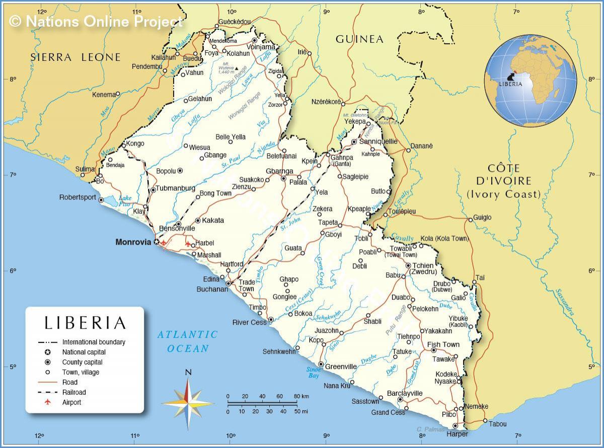 kartta Liberiassa länsi-afrikassa