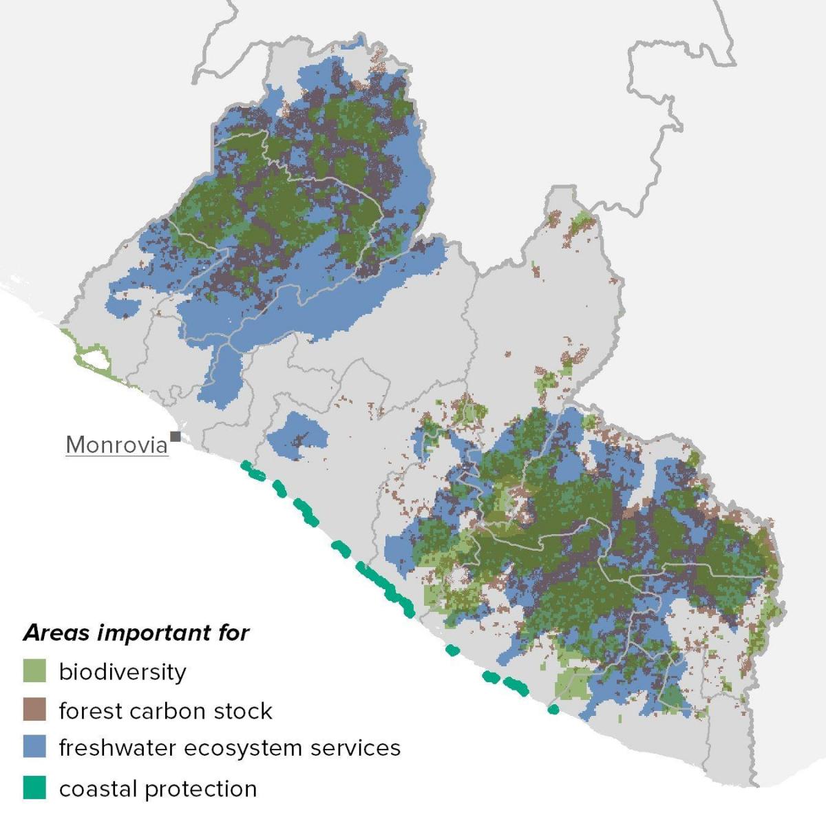 kartta Liberian luonnonvaroja