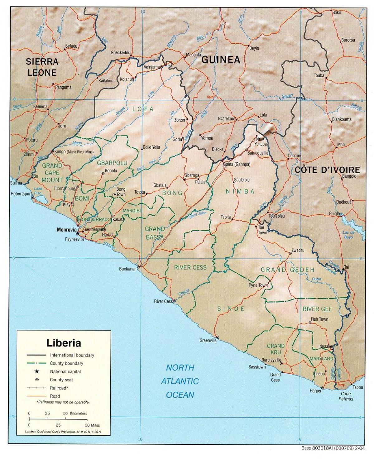 kartan maantieteellinen kartta Liberia