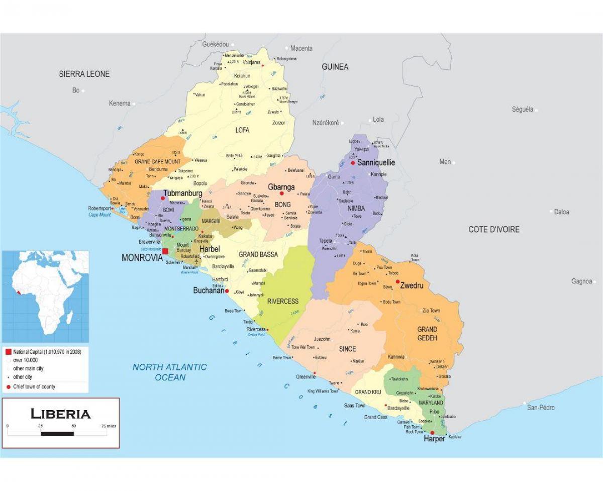 kartta piirtää poliittinen kartta Liberia